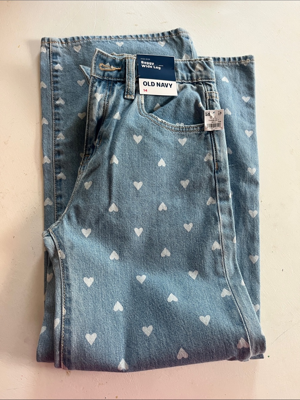 Old Navy Light Blue Heart Print Baggy Wide-Leg Jeans